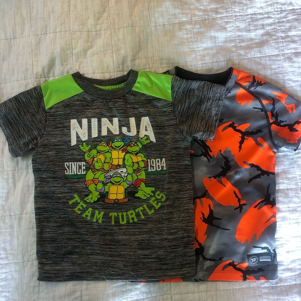 Ninja Turtles Graphic Tee and Orange Camouflage Dri-Fit Shirt Set Sz 4/5